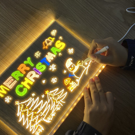 LED Light-Up Writing Board 20ร30 cm Acrylic Message Pad with Stand Colorful
